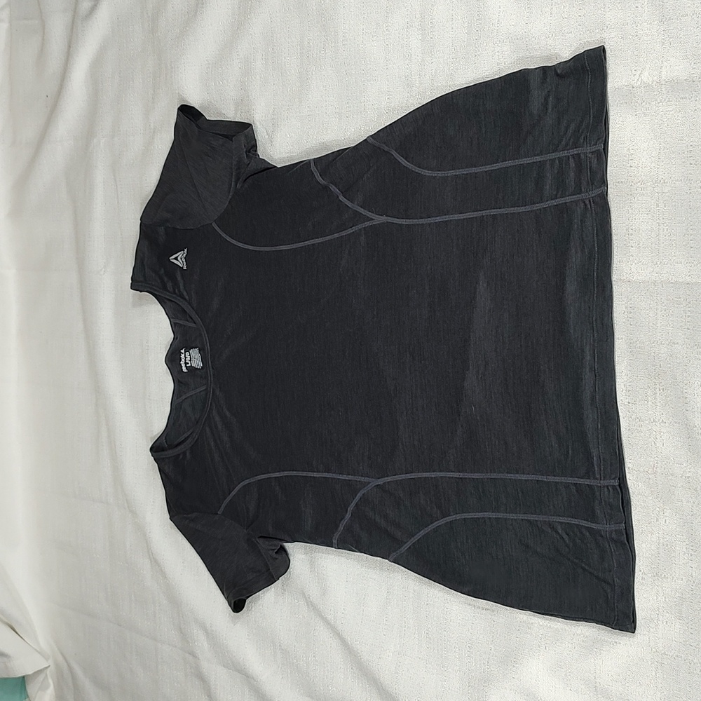 Reebok Dark Gray Black Casual Active Rounded Neck Short Sleeve Top Size Large